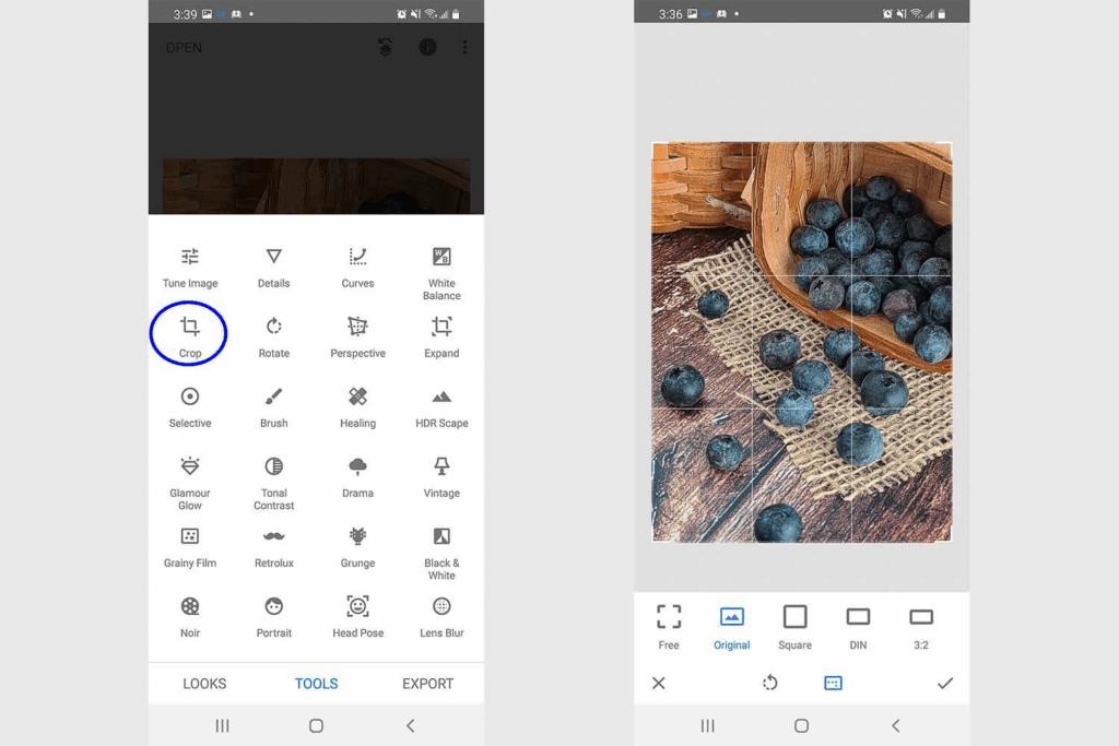 Ukážka mobilnej aplikácie Snapseed, ktorá umožňuje jednoducho upravovať fotografie a obrázky.